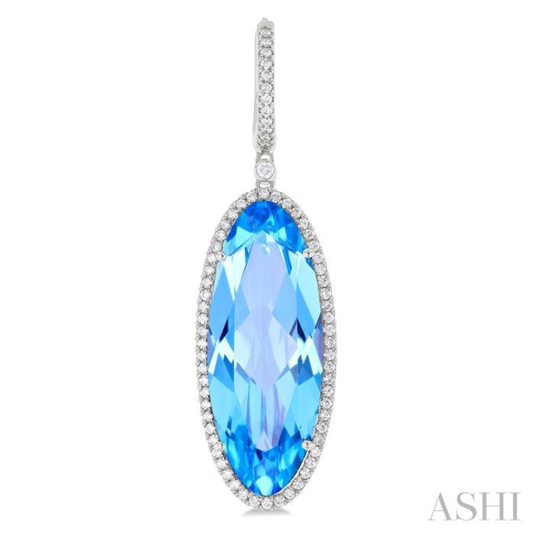 20x8 MM Oval Cut Blue Topaz and 1/2 Ctw Round Cut Diamond Halo Semi-Precious Earrings in 14K White Gold