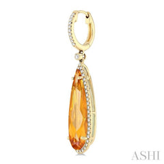23x7 MM Pear Shape Citrine and 3/8 Ctw Round Cut Diamond Halo Semi-Precious Earrings in 14K Yellow Gold