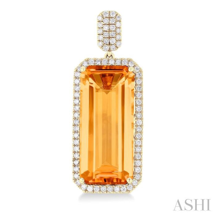 22x10 MM Emerald Cut Citrine and 7/8 Ctw Round Cut Diamond Halo Semi-Precious Earrings in 14K Yellow Gold