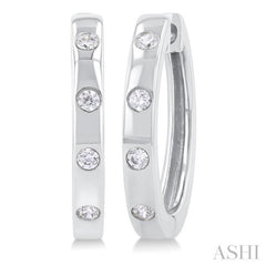 1/6 Ctw Flush Bezel Set Diamond Fashion Hoop Earrings in 10K White Gold