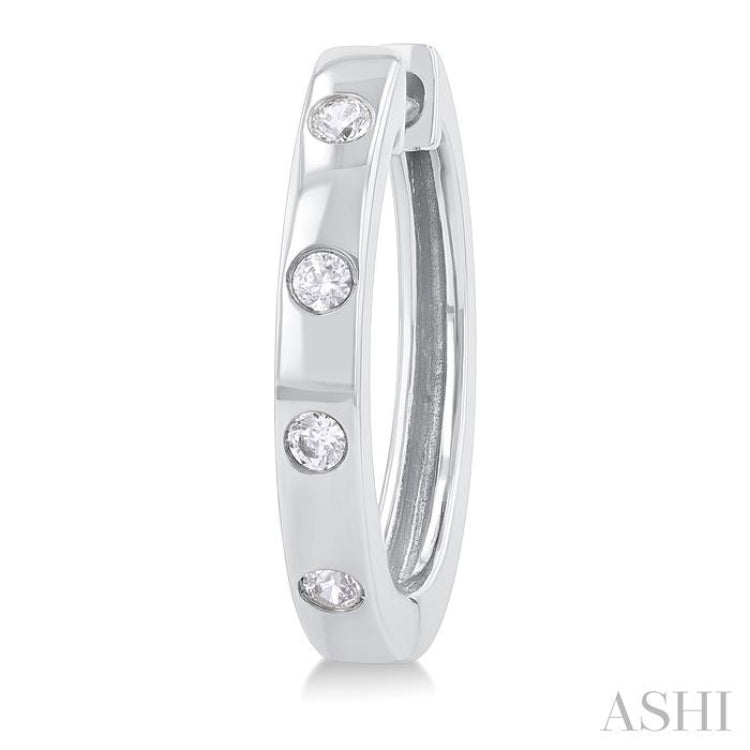1/6 Ctw Flush Bezel Set Diamond Fashion Hoop Earrings in 10K White Gold