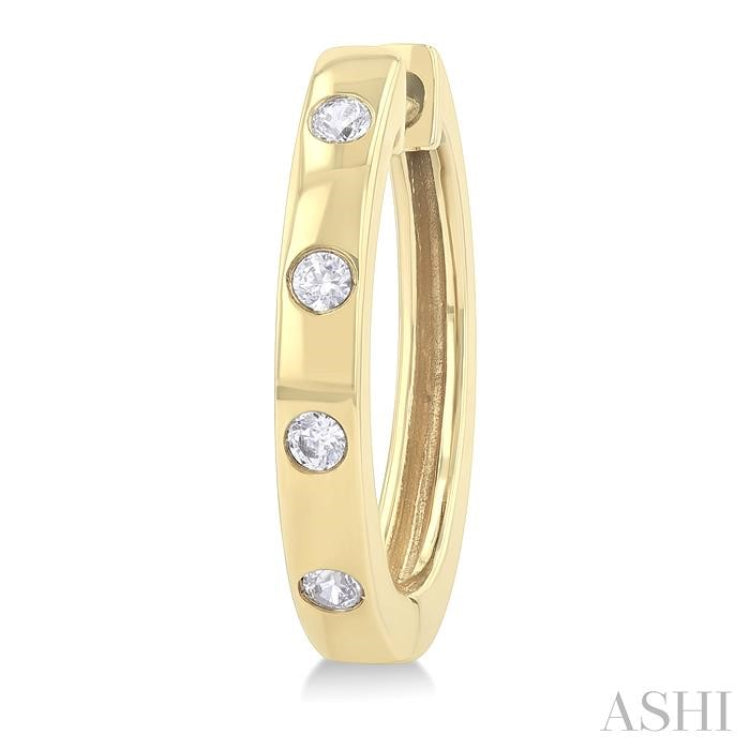 1/6 Ctw Flush Bezel Set Diamond Fashion Hoop Earring in 10K Yellow Gold