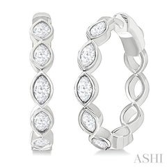 1 Ctw Bezel Set Marquise Cut Diamond Fashion Hoop Earrings in 14K White Gold
