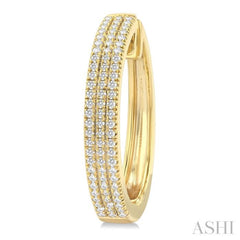 1/2 Ctw Triple Row Pave Set Round Cut Diamond Fashion Hoop Earring in 10K Yellow Gold