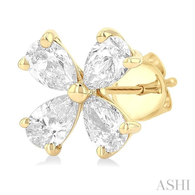 1/2 Ctw Floral Pear Cut Diamond Stud Earrings in 14K Yellow Gold