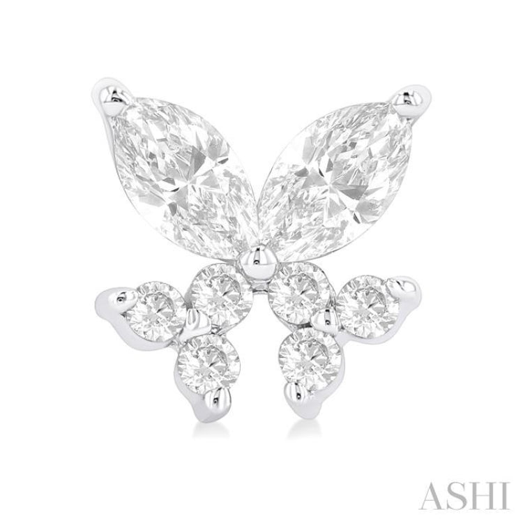 3/8 Ctw Marquise and Round Cut Diamond Criss-Cross Fish Stud Earrings in 14K White Gold