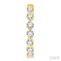 2 Ctw Inside-Out Single Prong Set Round Cut Diamond Hoop Earrings in 14K Yellow Gold