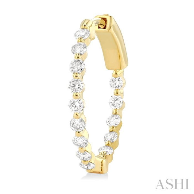 1 Ctw Inside-Out Single Prong Set Round Cut Diamond Hoop Earrings in 14K Yellow Gold