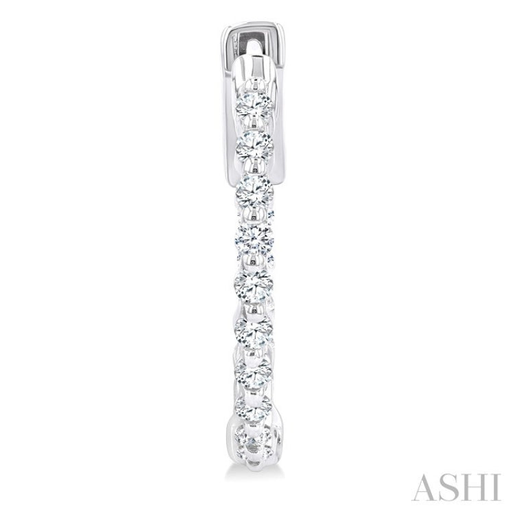 1/2 Ctw Inside-Out Single Prong Set Round Cut Diamond Hoop Earrings in 14K White Gold
