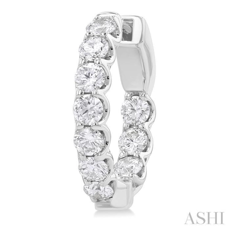 2 Ctw Inside-Out Embellished Round Cut Diamond Hoop Earrings in 14K White Gold