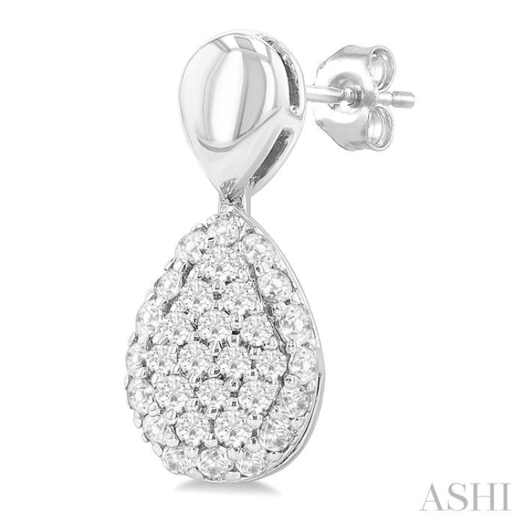 1/3 Ctw Pear Shape Mount Pave Set Single Cut Diamond Fashion Earrings in 10K White Gold