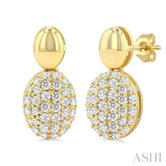 1/3 Ctw Oval Shape Mount Pave Set Round Cut Diamond Fashion Earring in 10K Yellow Gold