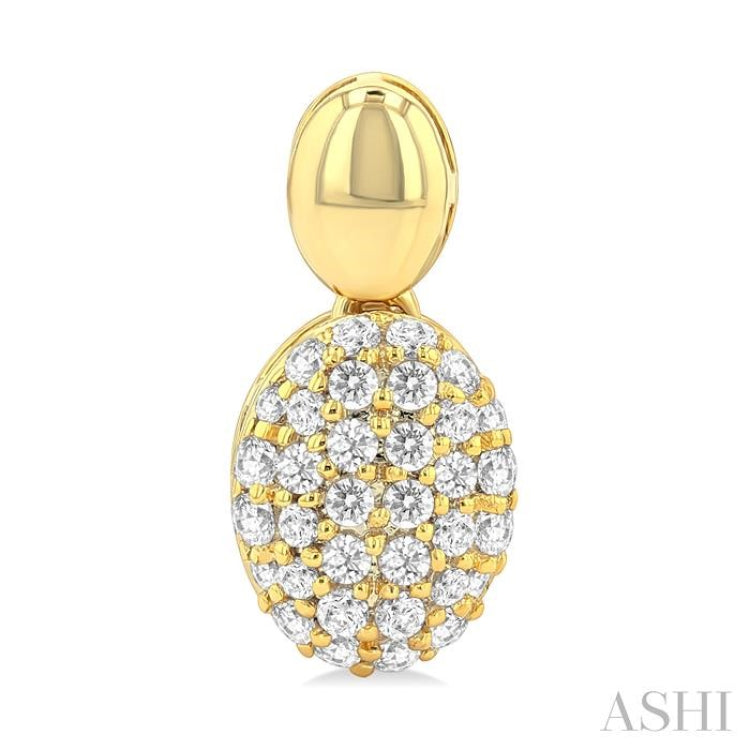 1/3 Ctw Oval Shape Mount Pave Set Round Cut Diamond Fashion Earrings in 10K Yellow Gold