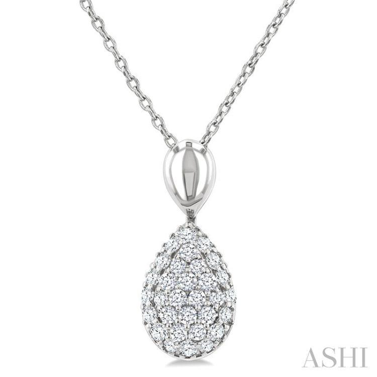 1/4 Ctw Pear Shape Pave Set Single Cut Diamond Fashion Pendant With Chain in 10K White Gold