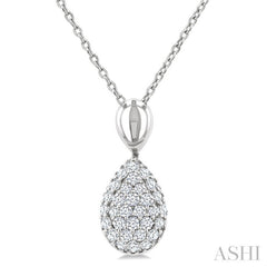 1/4 Ctw Pear Shape Pave Set Single Cut Diamond Fashion Pendant With Chain in 10K White Gold