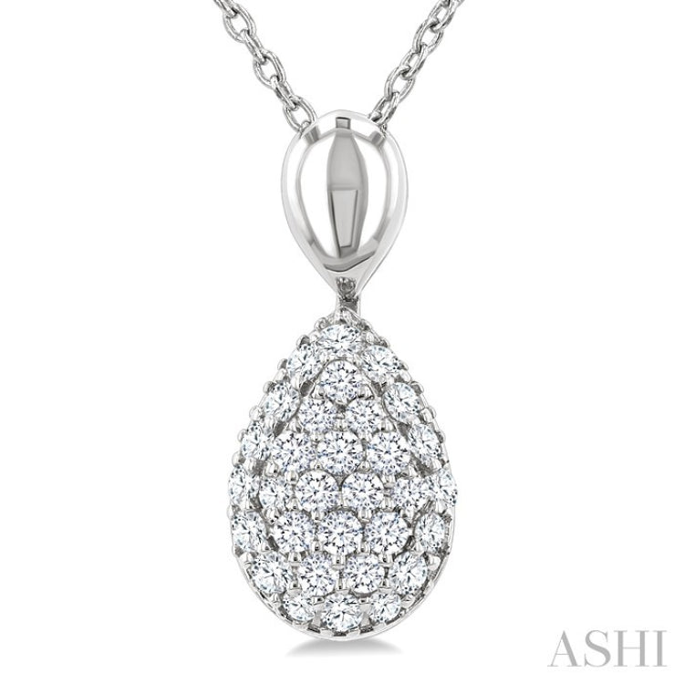 1/4 Ctw Pear Shape Pave Set Single Cut Diamond Fashion Pendant With Chain in 10K White Gold