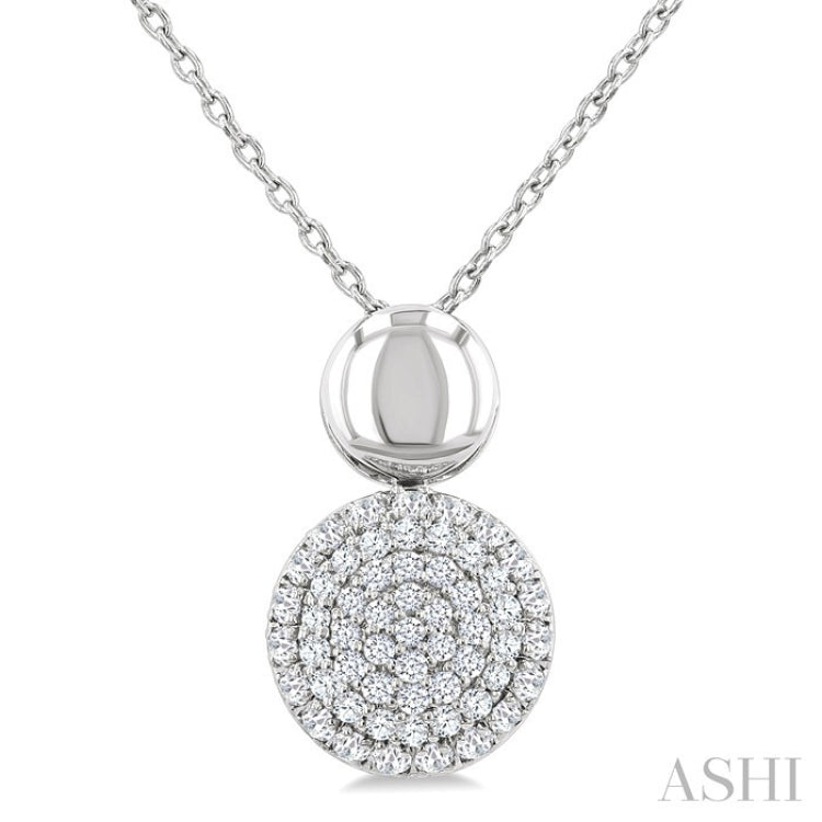 1/4 Ctw Circular Mount Pave Set Single Cut Diamond Fashion Pendant With Chain in 10K White Gold