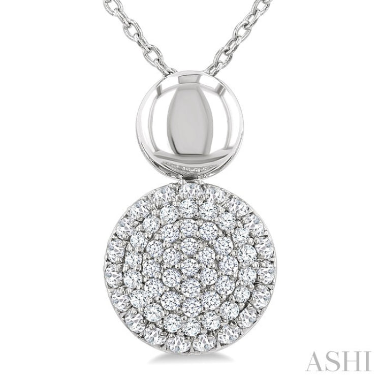 1/4 Ctw Circular Mount Pave Set Single Cut Diamond Fashion Pendant With Chain in 10K White Gold