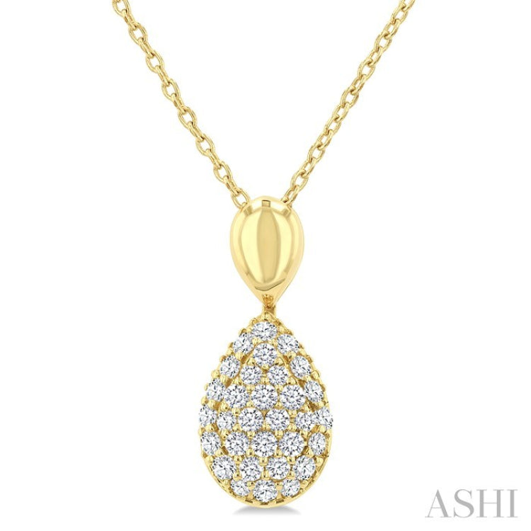 1/4 Ctw Pear Shape Pave Set Single Cut Diamond Fashion Pendant With Chain in 10K Yellow Gold