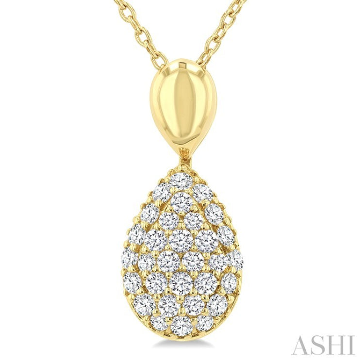 1/4 Ctw Pear Shape Pave Set Single Cut Diamond Fashion Pendant With Chain in 10K Yellow Gold