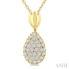 1/4 Ctw Pear Shape Pave Set Single Cut Diamond Fashion Pendant With Chain in 10K Yellow Gold