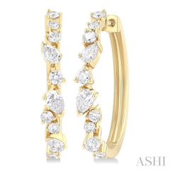 3/4 Ctw Round & Pear Diamond Cut Scatter Fashion Hoop Earrings in 14K Yellow Gold