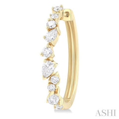 3/4 Ctw Round & Pear Diamond Cut Scatter Fashion Hoop Earrings in 14K Yellow Gold