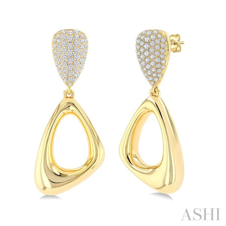 1 1/6 Ctw Dangler Inverted Pear Shape Round Cut Diamond Aeris Gold Fashion Earrings in 14K Yellow Gold