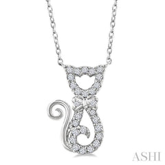 1/10 Ctw Cat Shape Petite Single Cut Diamond Fashion Pendant With Chain in 10K White Gold