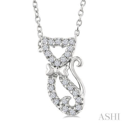 1/10 Ctw Cat Shape Petite Single Cut Diamond Fashion Pendant With Chain in 10K White Gold