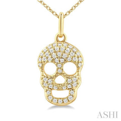 1/6 Ctw Petite Skull Single Cut Diamond Fashion Pendant With Chain in 10K Yellow Gold