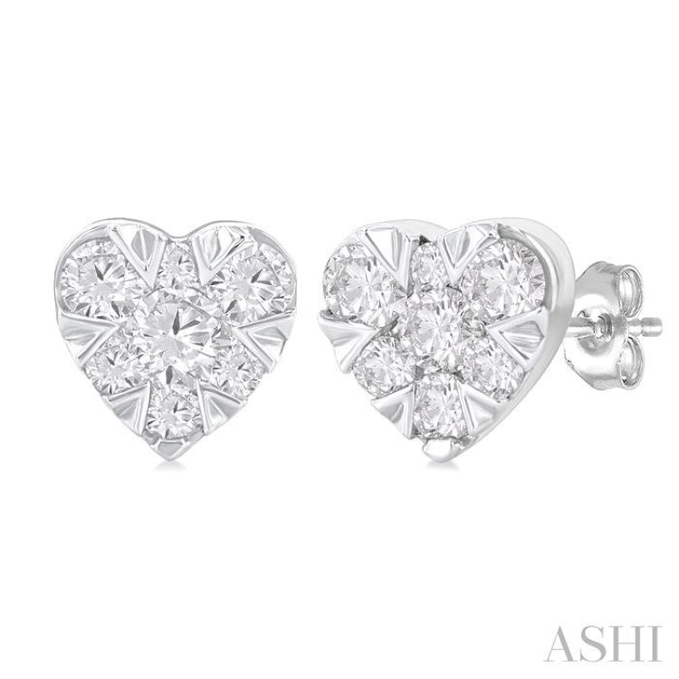 1/6 Ctw Lovebright Petite Heart Shape Round Cut Diamond Fashion Stud Earring in 10K White Gold