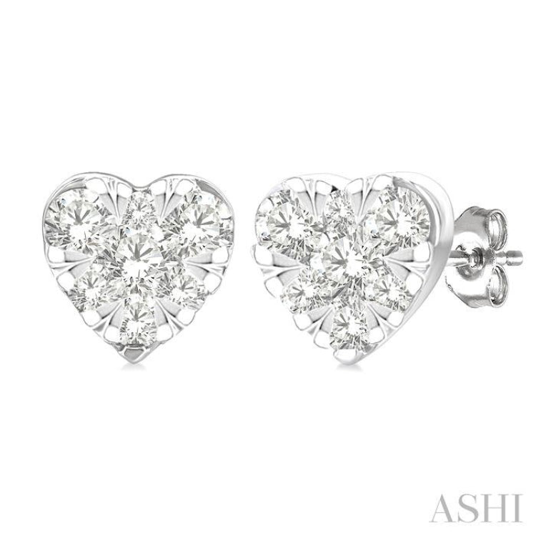 1/6 Ctw Lovebright Petite Heart Shape Round Cut Diamond Fashion Stud Earrings in 10K Yellow and White Gold