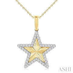1/4 Ctw Fluted Texture Star Round Cut Diamond Fashion Pendant With Chain in 14K Yellow and White Gold