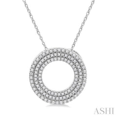 1/3 Ctw Circle Triple Row Round Cut Diamond Fashion Pendant With Chain in 10K White Gold