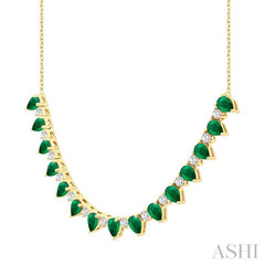 4x3 MM Pear Shape Emerald and 1/2 Ctw Round Cut Diamond Precious Tennis Necklace in 14K Yellow Gold