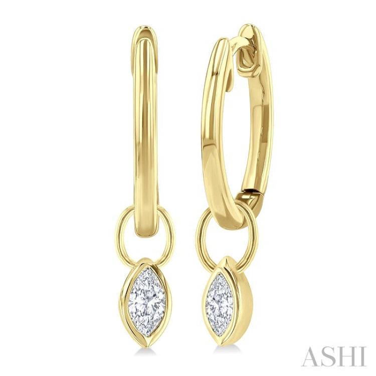 1/3 Ctw Bezel Set Marquise Cut Diamond Huggie Earrings in 14K Yellow Gold