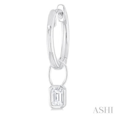 1/3 Ctw Bezel Set Emerald Cut Diamond Huggie Earrings in 10K White Gold