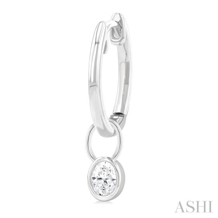 1/3 Ctw Bezel Set Oval Cut Diamond Huggie Earrings in 10K White Gold