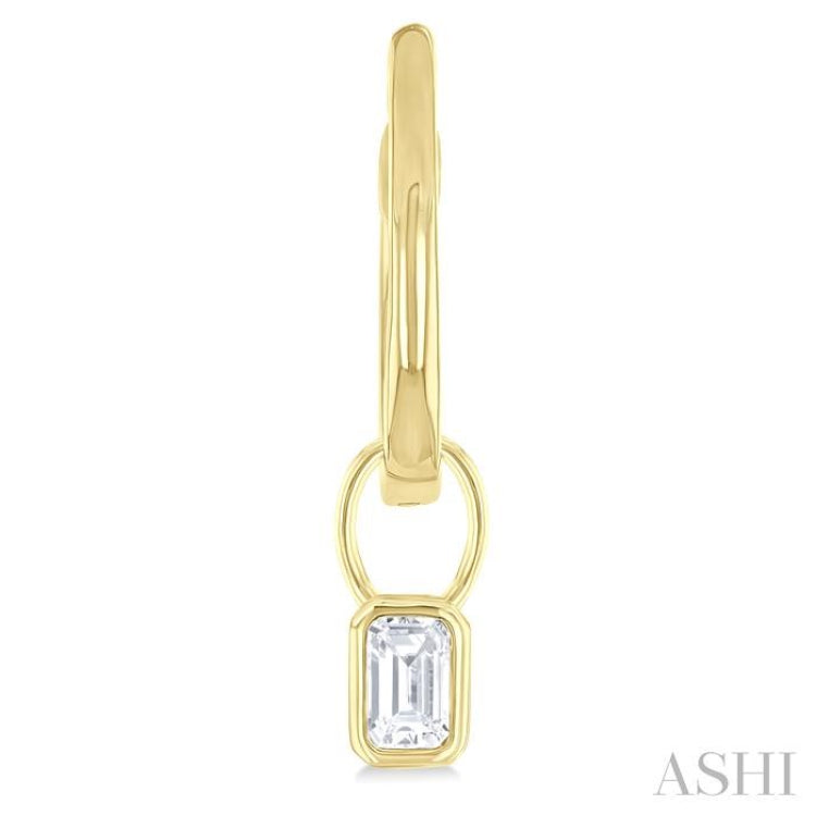 1/3 Ctw Bezel Set Emerald Cut Diamond Huggie Earrings in 10K Yellow Gold