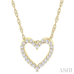 1/10 Ctw Heart Shape Round Cut Diamond Pendant With Chain in 14K Yellow Gold