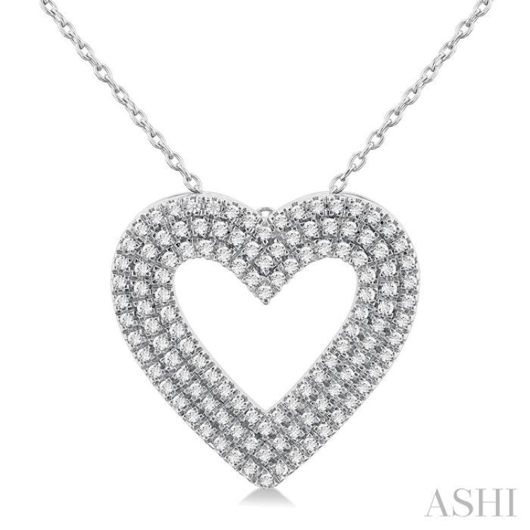 3/8 Ctw Heart Shape Triple Row Round Cut Diamond Fashion Pendant With Chain in 10K White Gold