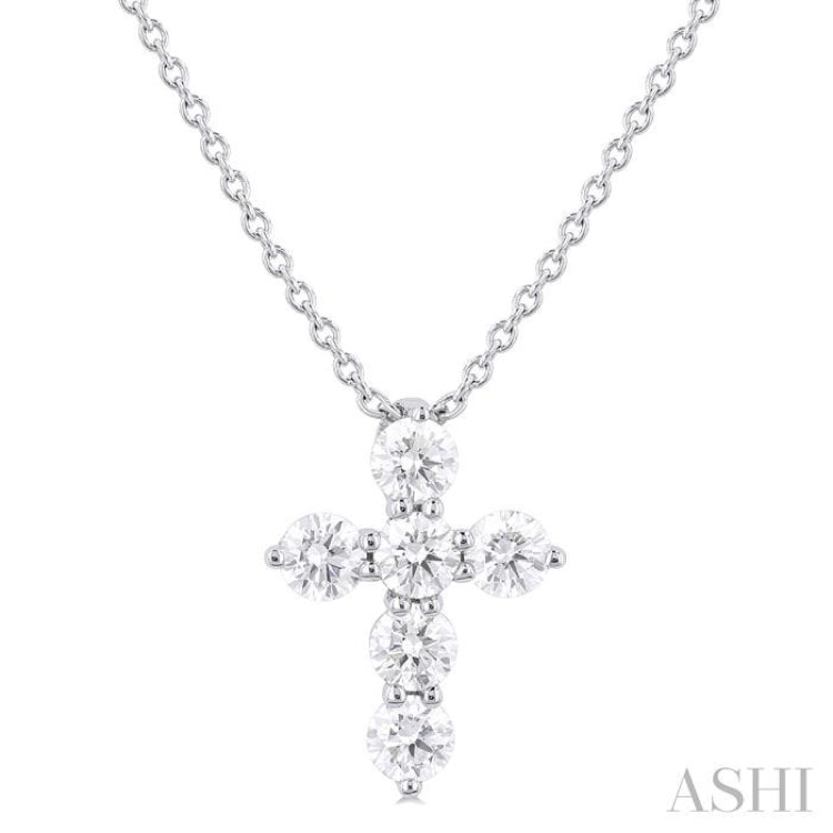 1/3 Ctw Round Cut Diamond Christian Cross 6-Stone Fashion Pendant With Chain in 14K White Gold