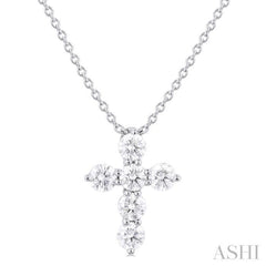 1/3 Ctw Round Cut Diamond Christian Cross 6-Stone Fashion Pendant With Chain in 14K White Gold