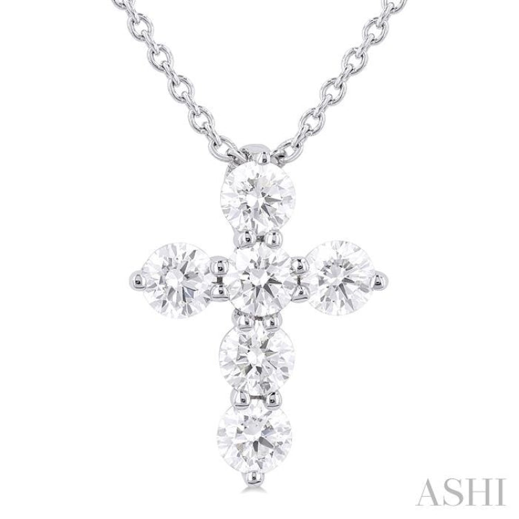 1/3 Ctw Round Cut Diamond Christian Cross 6-Stone Fashion Pendant With Chain in 14K White Gold