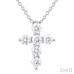 1/3 Ctw Round Cut Diamond Christian Cross 6-Stone Fashion Pendant With Chain in 14K White Gold