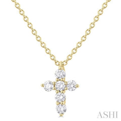 1/6 Ctw Round Cut Diamond Christian Cross 6-Stone Fashion Pendant With Chain in 14K Yellow Gold