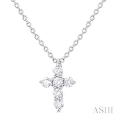 1/6 Ctw Round Cut Diamond Christian Cross 6-Stone Fashion Pendant With Chain in 14K White Gold