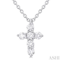 1/6 Ctw Round Cut Diamond Christian Cross 6-Stone Fashion Pendant With Chain in 14K White Gold