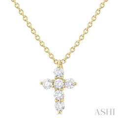 1/6 Ctw Round Cut Diamond Christian Cross 6-Stone Fashion Pendant With Chain in 14K Yellow Gold